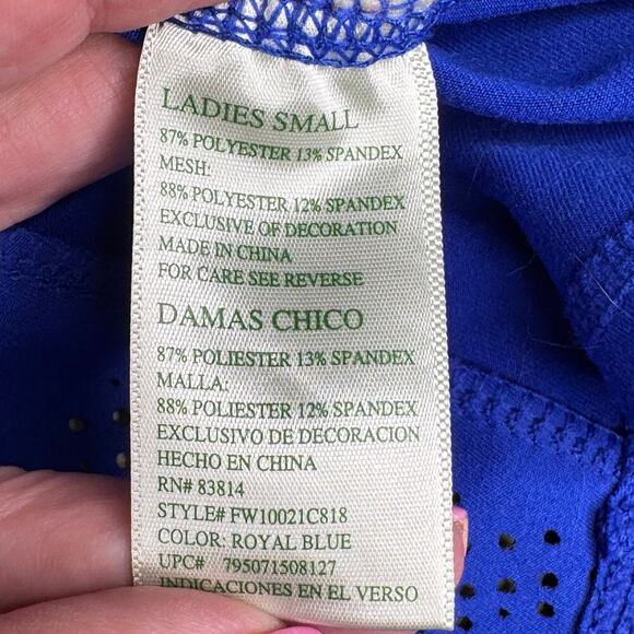 Tangerine Women’s Full Zip Athletic Jacket Blue Laser Cut Thumbholes Size Small - Picture 5 of 10